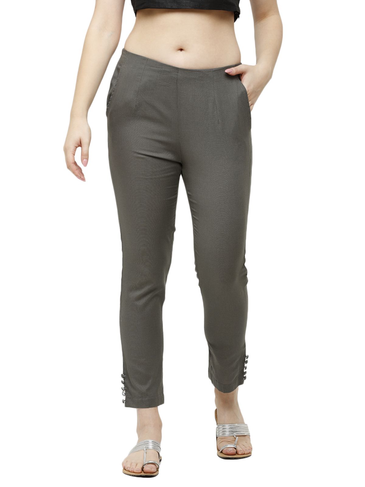     			De Moza - Dark Grey Cotton Blend Slim Women's Cigarette Pants ( Pack of 1 )