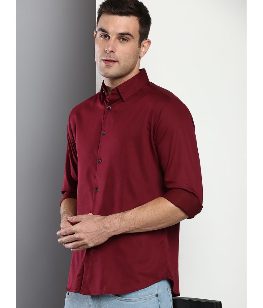     			Dennis Lingo - Wine Cotton Blend Slim Fit Men's Casual Shirt ( Pack of 1 )