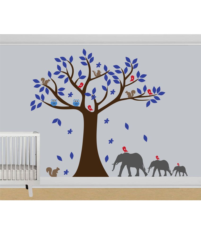     			Asmi Collection Tree Elephant Birds Owl Squirrel Wall Sticker ( 135 x 135 cms )