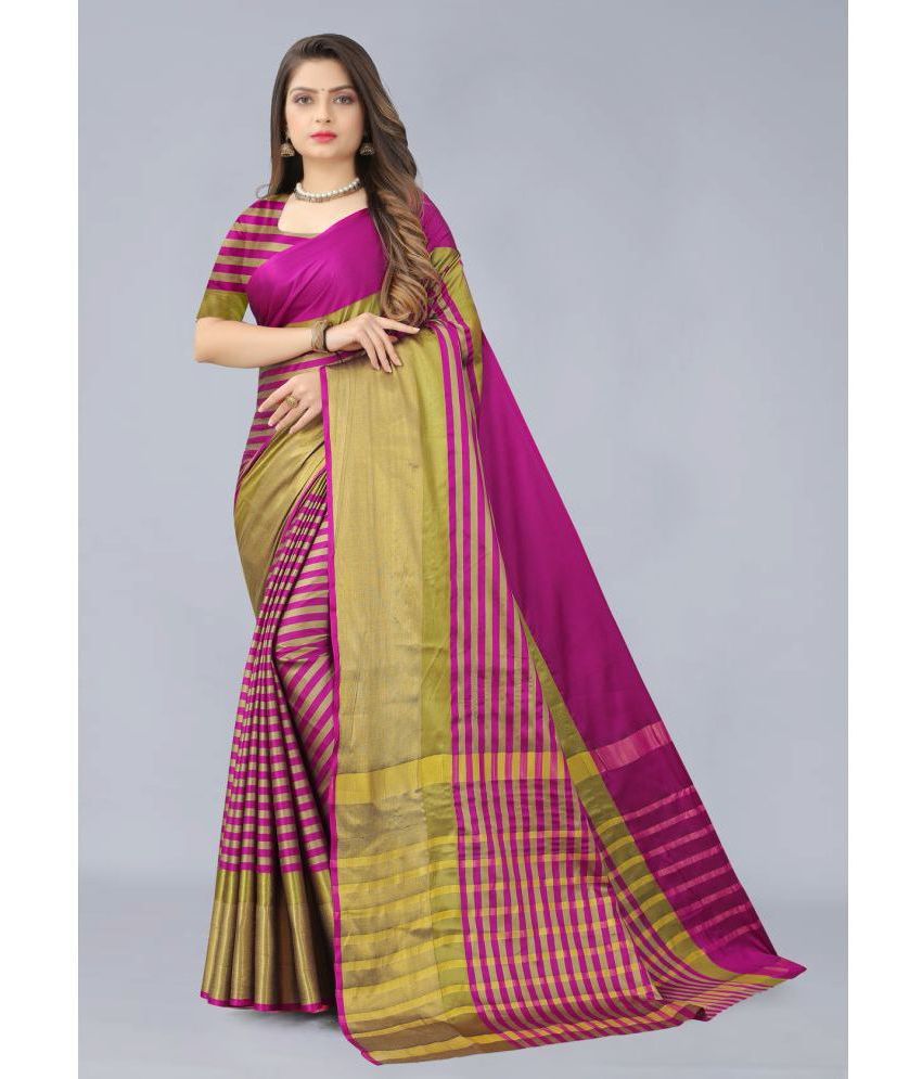 OFLINE SELCTION - Pink Cotton Silk Saree With Blouse Piece ( Pack of 1 )