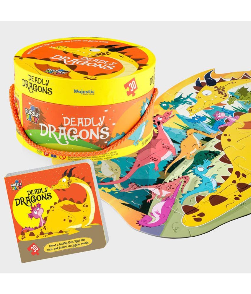     			30 Piece Big Size Puzzle Play Deadly Dragons Puzzle Set with 1 Story Board Book for Children