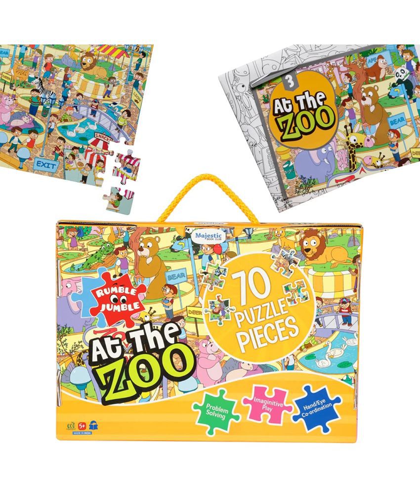     			At The Zoo Fun and Educational Floor Puzzle by Majestic Book Club, Package Includes a Big Size Colouring Poster and Jigsaw Puzzle Packed in a Beautiful Box