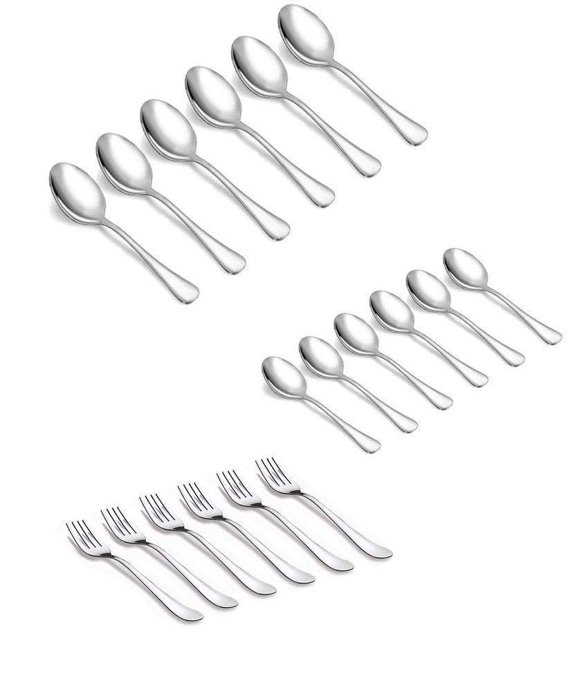     			HOMETALES Stainless Steel Cutlery Set of 18 (6 Tea Spoon, 6 Baby Spoon and 6 Baby Fork)