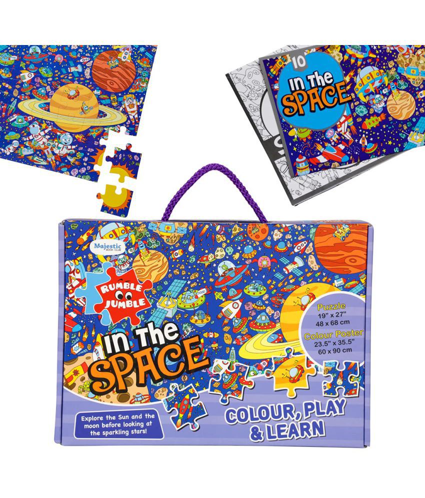     			In The Space Fun and Educational Floor Puzzle by Majestic Book Club, Package Includes a Big Size Colouring Poster and Jigsaw Puzzle Packed in a Beautiful Box