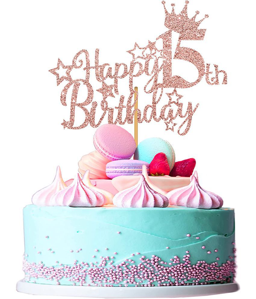     			ZYOZI 15th Birthday Decorations for Girls, Glitter Rose Gold Happy 15th Birthday Cake Topper, 5.9x4.75 inch
