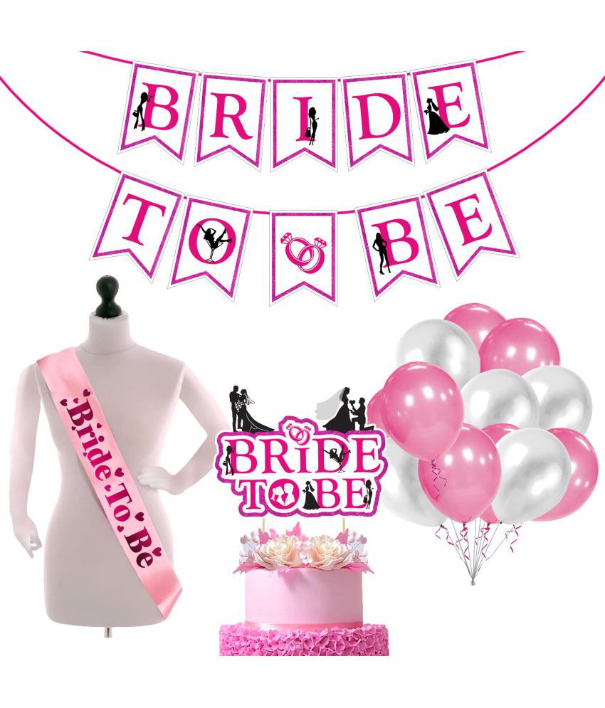     			Zyozi  Bridal Shower & Bachelorette Party Set -Bride to Be Banner,Cake Topper with Bride to Be Sash and Metallic Balloons (Pack of 28)