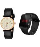 Cosmic - Black Leather Analog-Digital Womens Watch