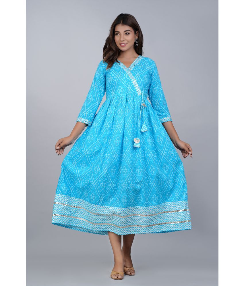     			Jaipur Threads - Turquoise Cotton Women's Angrakha Kurti ( Pack of 1 )