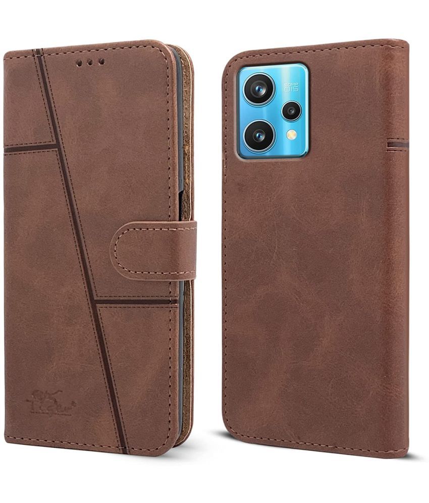     			NBOX - Brown Artificial Leather Flip Cover Compatible For Realme 9 Pro Plus ( Pack of 1 )