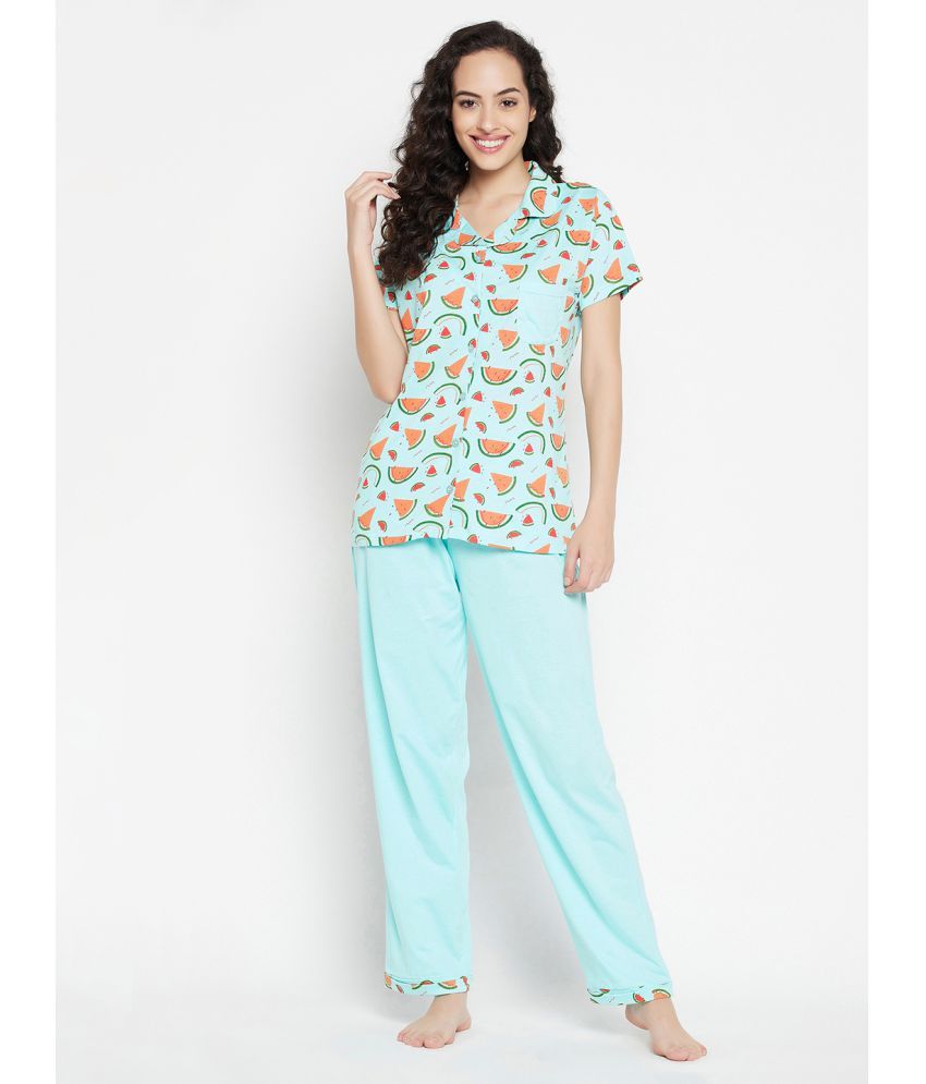     			Clovia - Blue Cotton Blend Women's Nightwear Nightsuit Sets ( Pack of 1 )