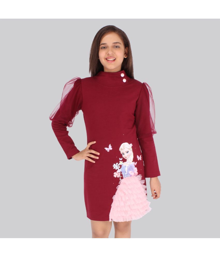     			Cutecumber - Maroon Cotton Blend Girls Shift Dress ( Pack of 1 )