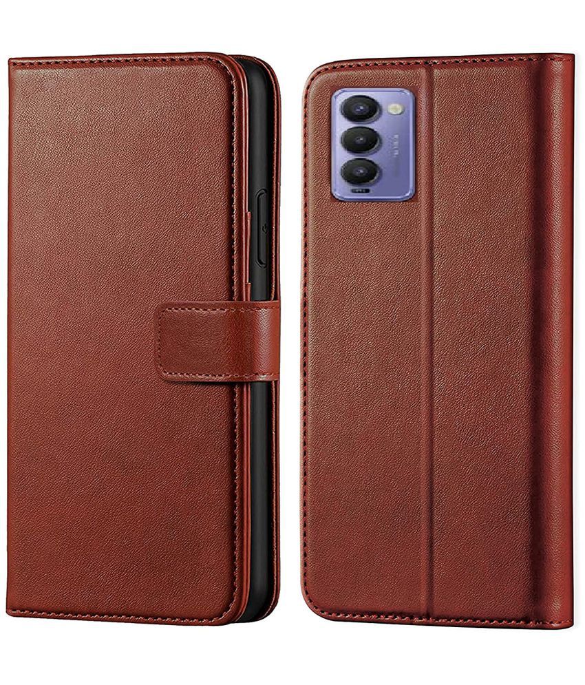     			Kosher Traders - Brown Artificial Leather Flip Cover Compatible For Tecno Camon 18 ( Pack of 1 )