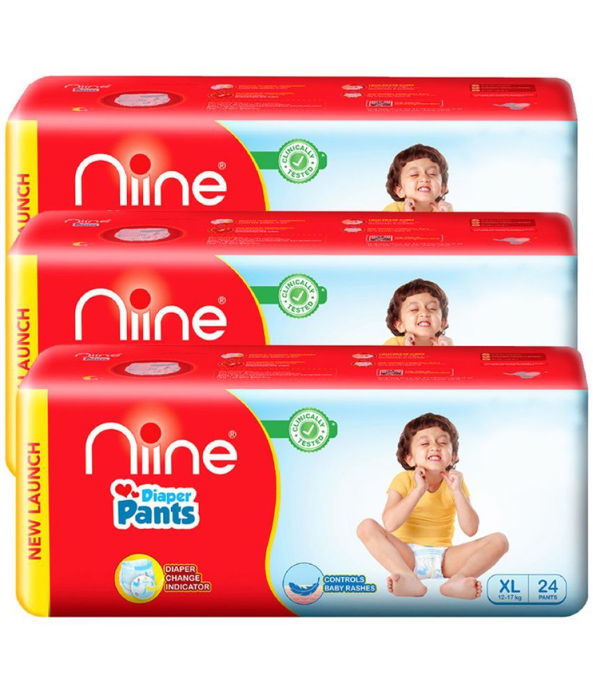     			Niine Baby Diaper Pants Extra Large(XL) Size (Pack of 3) 72 Pants for Overnight Protection with Rash Control