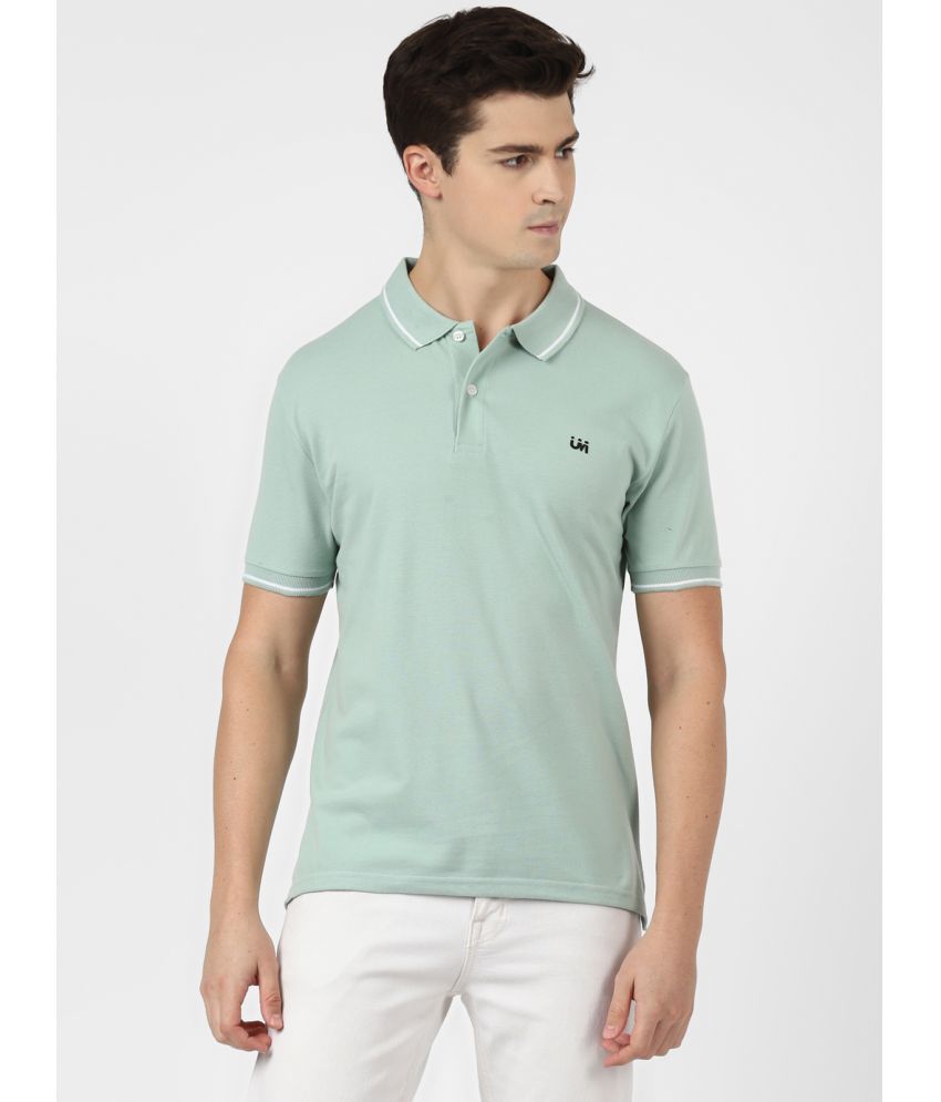     			UrbanMark Men Solid Half Sleeves Regular Fit Polo T Shirt with Contrast Tipping Collar-Mint Green