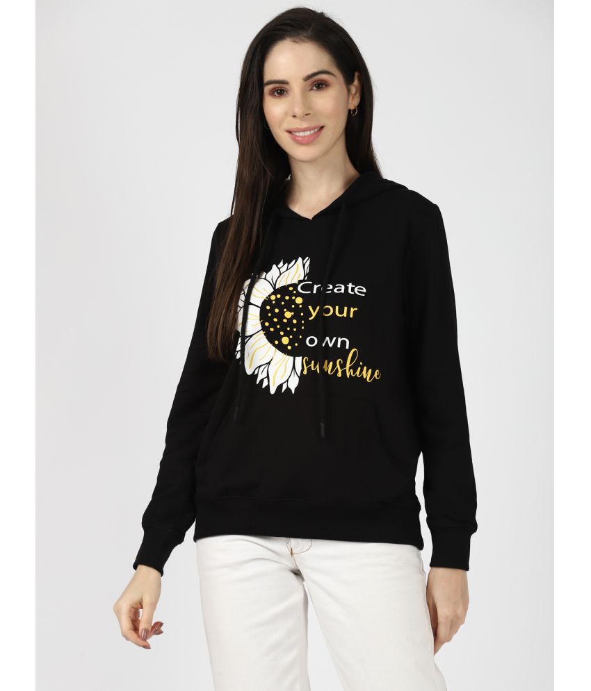 UrbanMark Women Text Printed Hooded Sweatshirt - Black