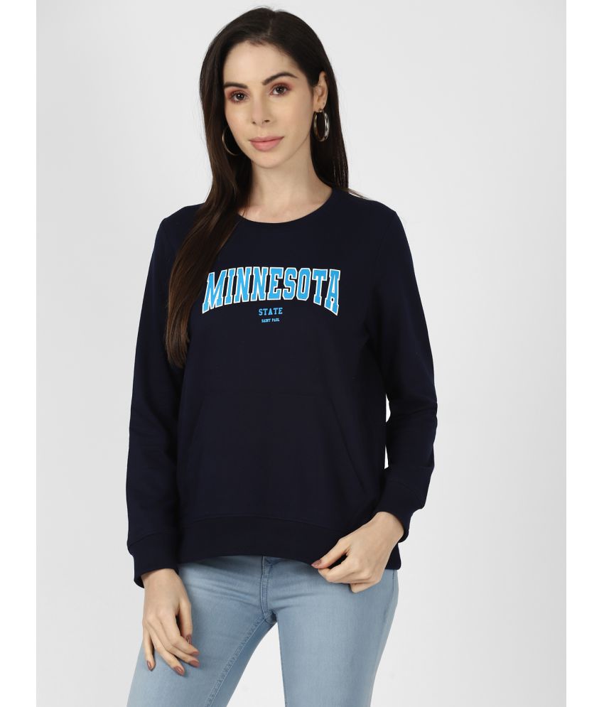 UrbanMark Women Round Neck Text Printed Sweatshirt - Navy