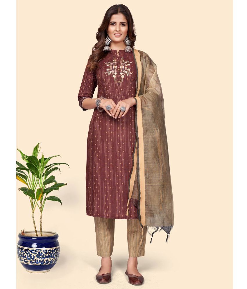     			Vbuyz - Maroon Straight Cotton Blend Women's Stitched Salwar Suit ( Pack of 1 )