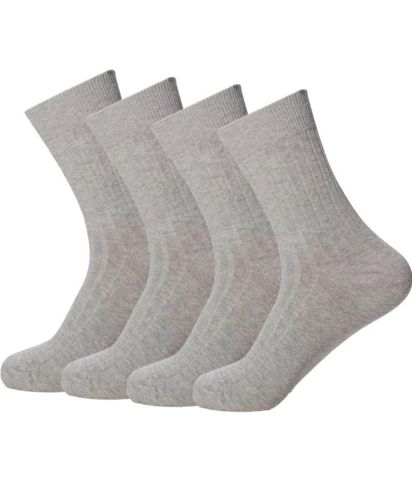     			WILDSTUFF - Cotton Men's Solid Light Grey Mid Length Socks ( Pack of 4 )