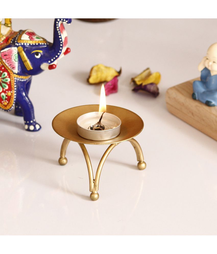     			eCraftIndia Gold Table Top Aluminium Tea Light Holder - Pack of 1