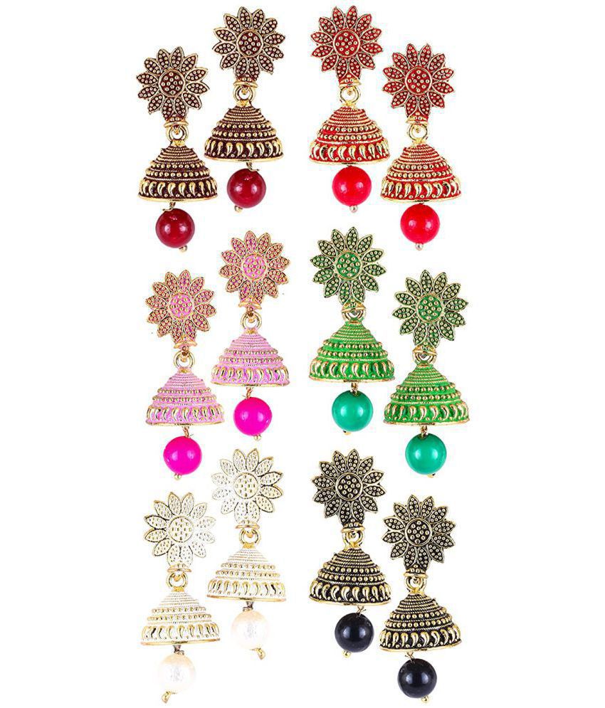     			Happy Stoning - Multi Color Jhumki Earrings ( Pack of 6 )