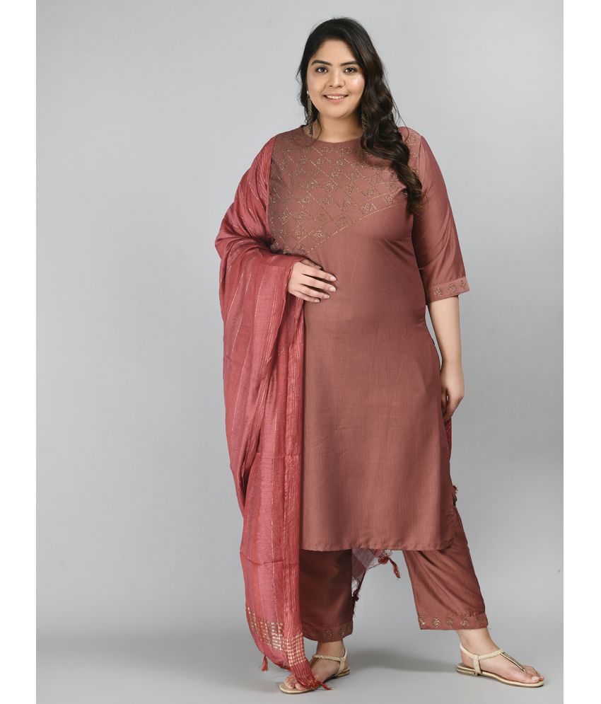     			PrettyPlus by Desinoor - Pink Straight Cotton Silk Women's Stitched Salwar Suit ( Pack of 1 )