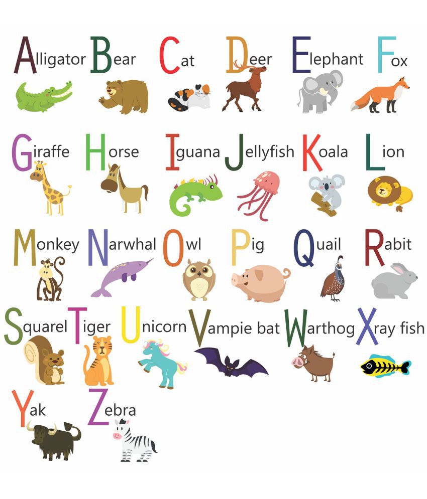     			Asmi Collection Alphabets With Cute Animals Wall Sticker ( 60 x 60 cms )