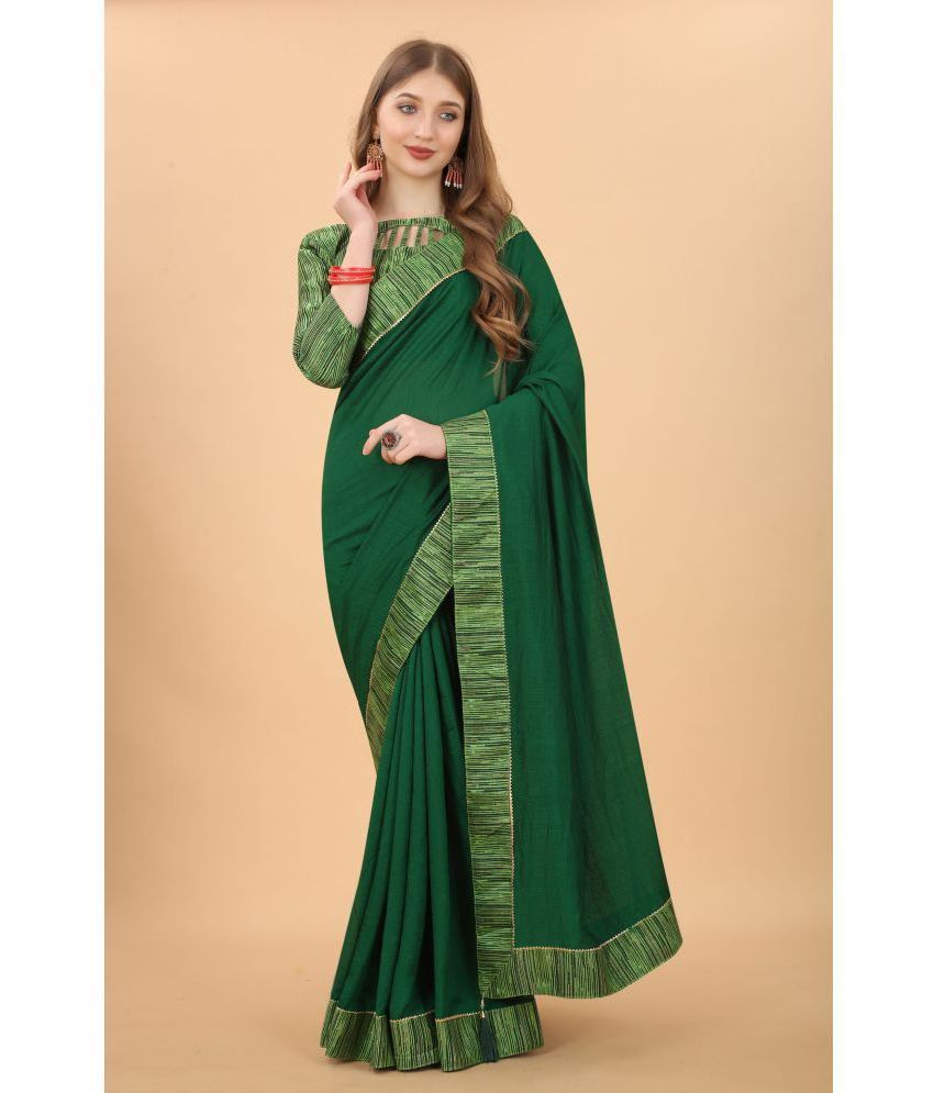     			KHANJAN FASHION - Green Silk Blend Saree With Blouse Piece ( Pack of 1 )