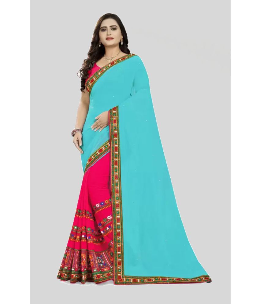     			SareeQueen - LightBLue Georgette Saree With Blouse Piece ( Pack of 1 )