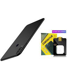 Kosher Traders - Black Silicon Combo of Plain Case with Camera Cover Compatible For Oppo A12 ( Pack of 1 )
