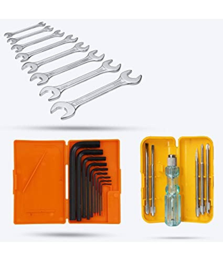     			Aldeco Hand Tool Kit- 8PCS Spanner Set, 5in1 Screw Driver Set, 9 Pcs Allen Key Set. Tools For Domestic & Industrial Purpose.