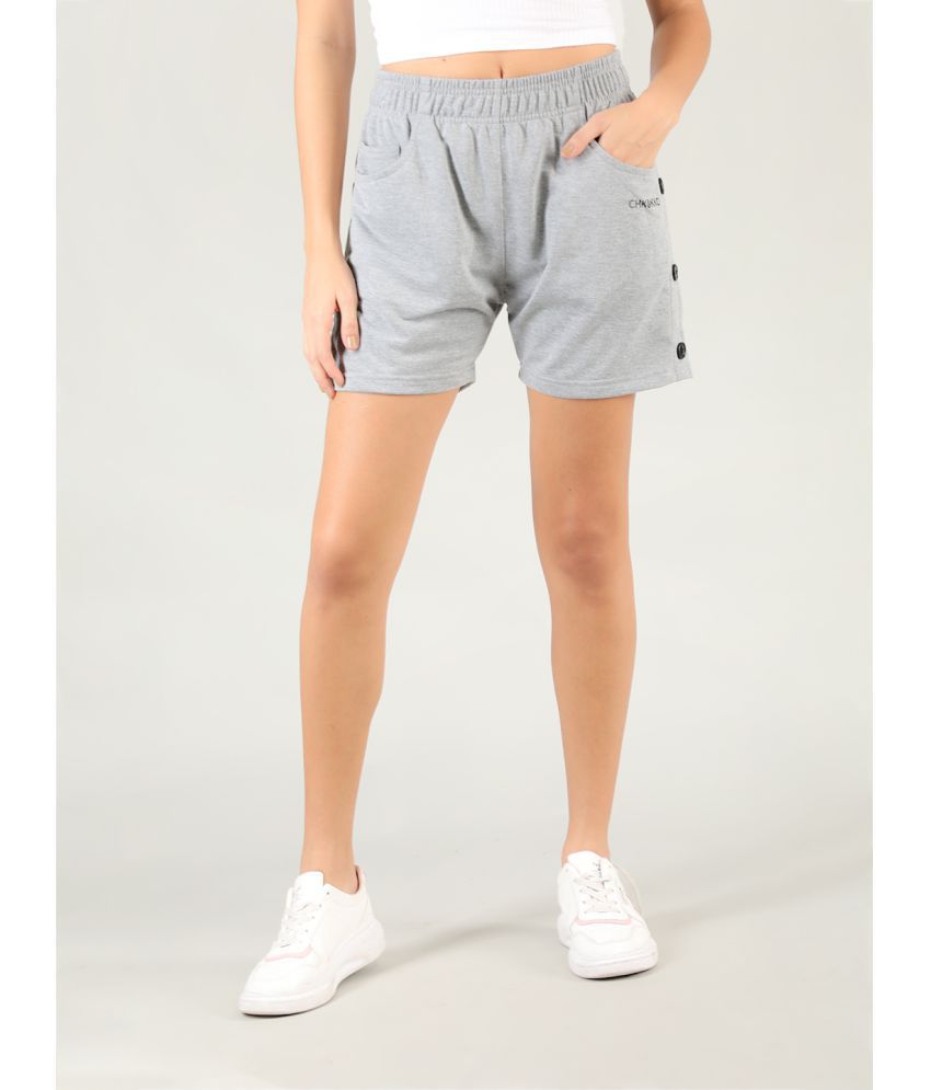     			Chkokko Grey Cotton Solid Shorts - Single