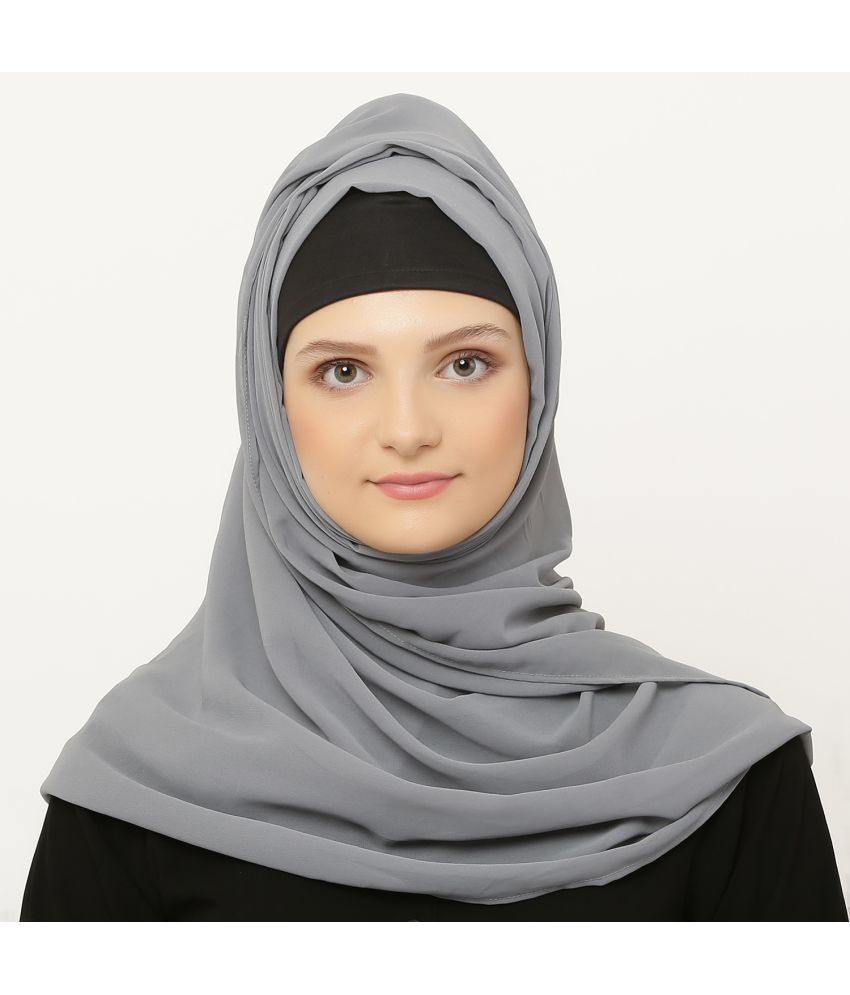     			Evelia Beige Georgette Stitched Hijab - Single