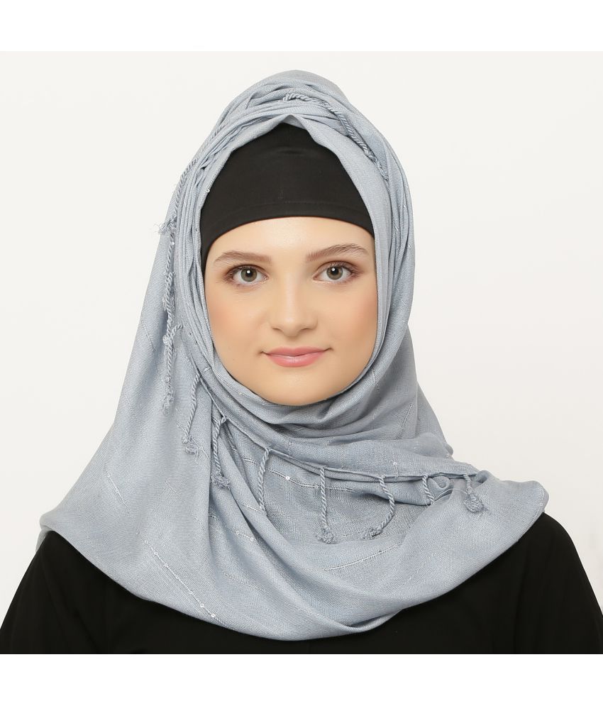     			Evelia Silver Rayon Stitched Hijab - Single