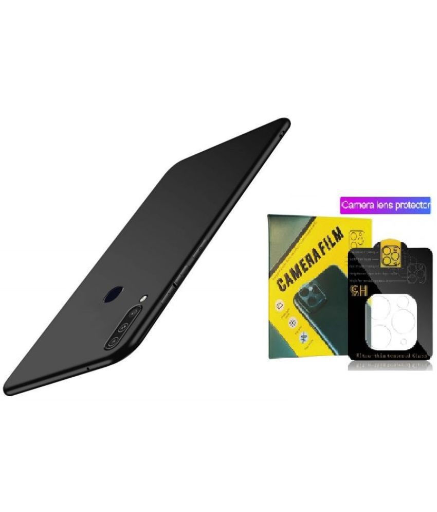    			Kosher Traders - Black Silicon Combo of Plain Case with Camera Cover Compatible For Vivo Y20i ( Pack of 1 )