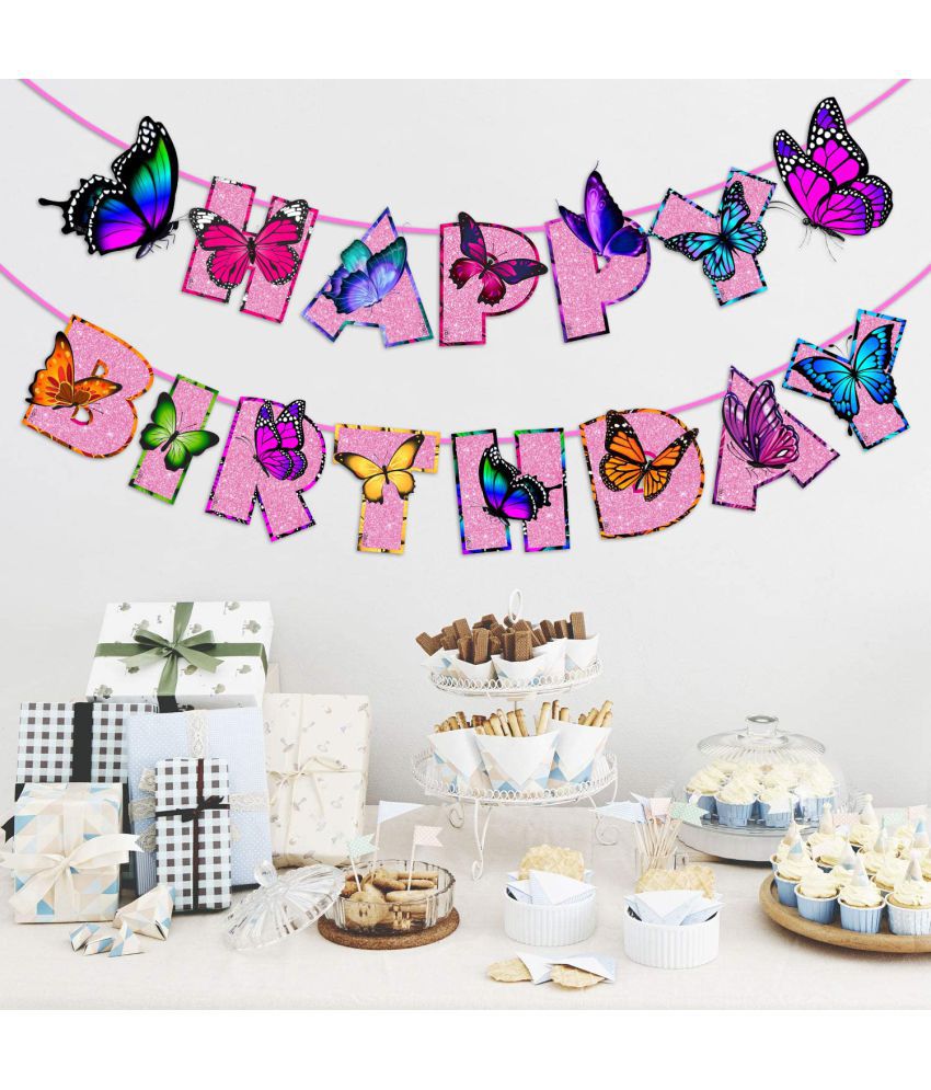     			Zyozi  Butterfly Birthday Banner Butterfly 1st 2nd 3rd Birthday Decorations Pink and Purple for Girls Women, Garden Birthday Party Supplies