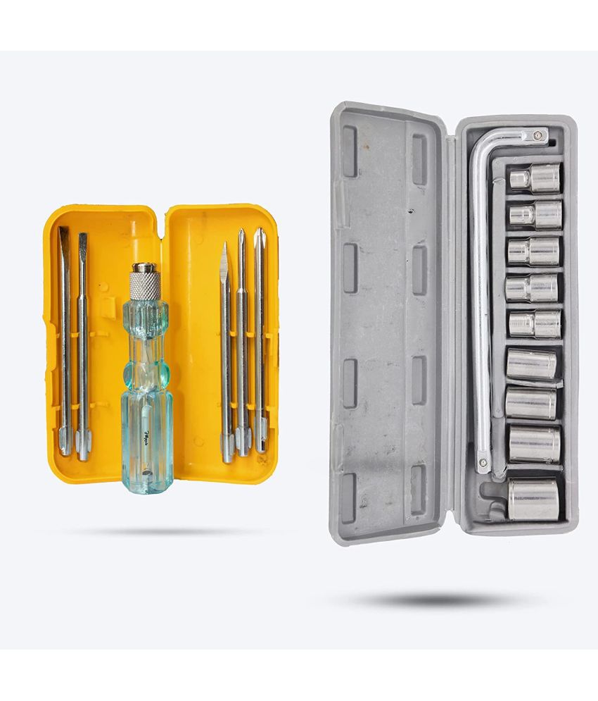     			Aldeco Hand Tool Kit 5in1 Screw Driver Set with 10 Pcs Socket Set.Combination Hand Tools for Domestic & Industrial Purpose.