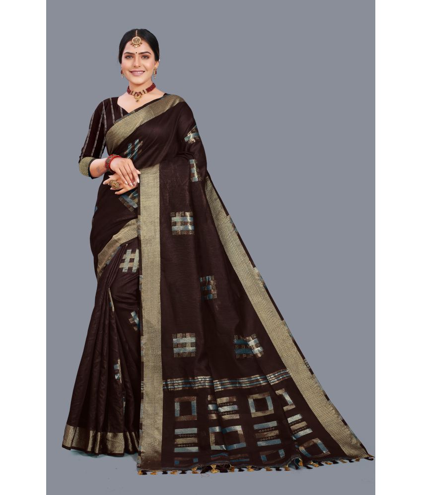     			Kyarn - Coffee Cotton Blend Saree With Blouse Piece ( Pack of 1 )