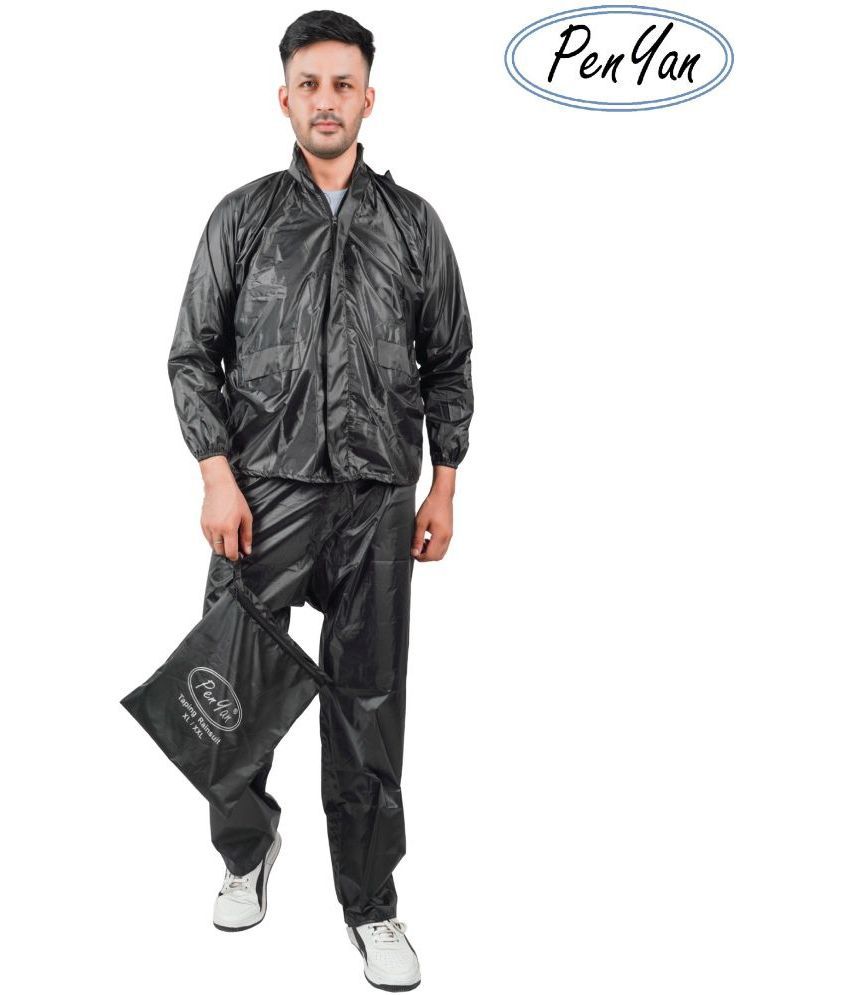     			Penyan™ Men's and Women's Waterproof Solid Rain Wear Suit/Rain Coat with Tapping on Joints (Black, Size XL)