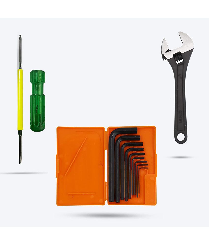     			Aldeco Hand Tool Kit- 2in1 Screw Driver, 9Pcs Allen Key Set & Adjustable Wrench. Combination Hand Tools for Domestic & Industrial Purpose.