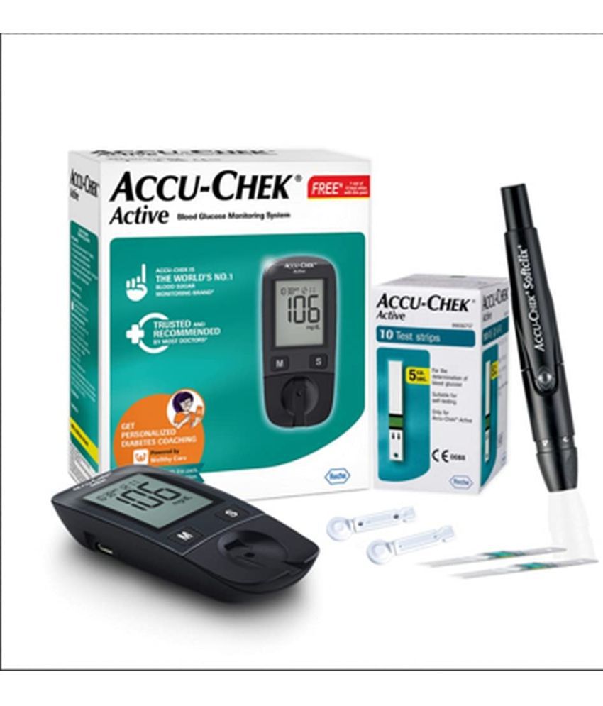 Accu-Chek Active Blood Glucose Glucometer Kit With Vial Of 10 Strips, 10 Lancets And A Lancing Device Free For Accurate Blood Sugar Testing