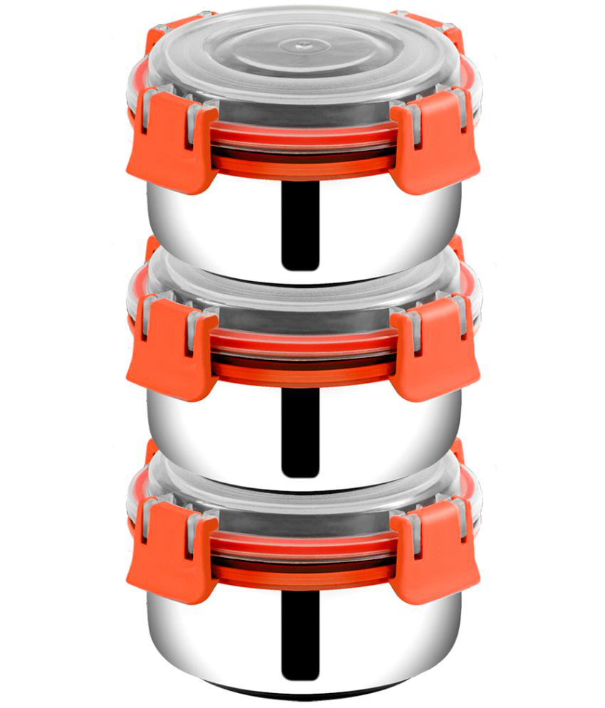     			BOWLMAN Smart Clip Lock Premium Steel Orange Food Container ( Set of 3 - 350mL each )