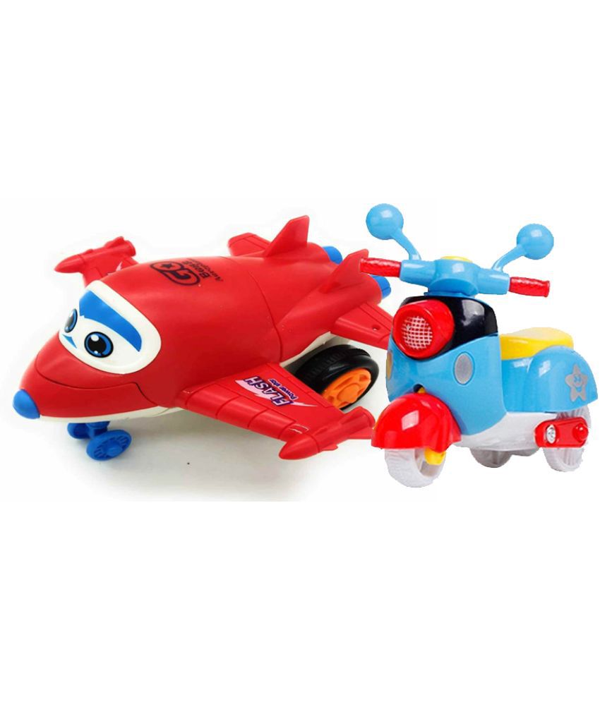 Bike Push and Go Scooter Toy & Unbreakable Friction Mini Racing Plane to Robot red