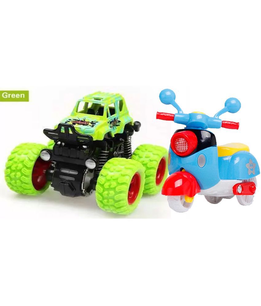 Bike Push and Go Scooter Toy & Mini Monster Trucks Friction Powered Cars Multicolor  PARROT