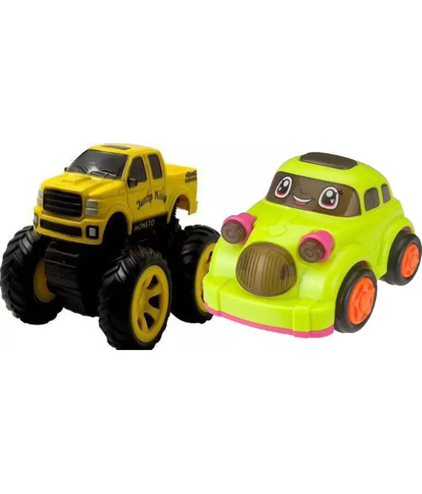 Car Toy Realistic Movements green & Monster Loader Truck ToyUnbreakable PlasticNon-ToxicFriction Powered  Bump Go Toy for Kids