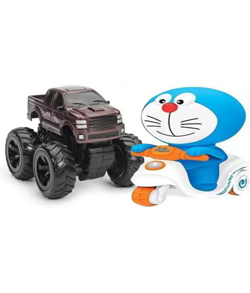 Doraemon Pressure Friction Toddler & Mini Friction Powered 4WD Unbreakable Cars for Kids Big Rubber