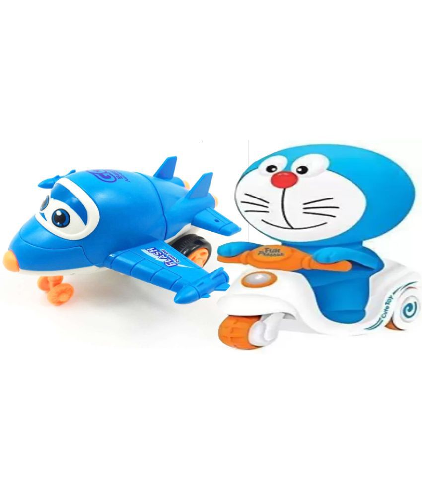 Doraemon Pressure Friction Toddler & Unbreakable Friction Mini Racing Plane to Robot blue