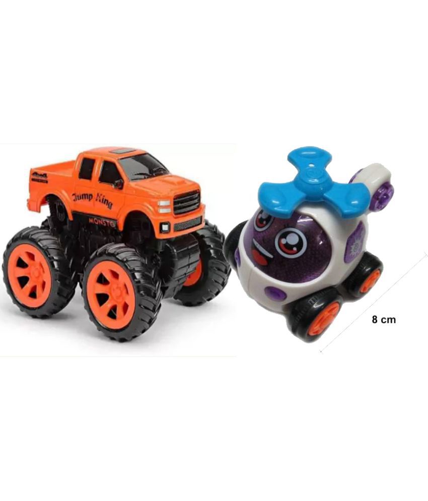 Friction powerred push Go Toy purple & 4X4 Mini Monster Trucks Friction Powered Cars for Kids Big Tires