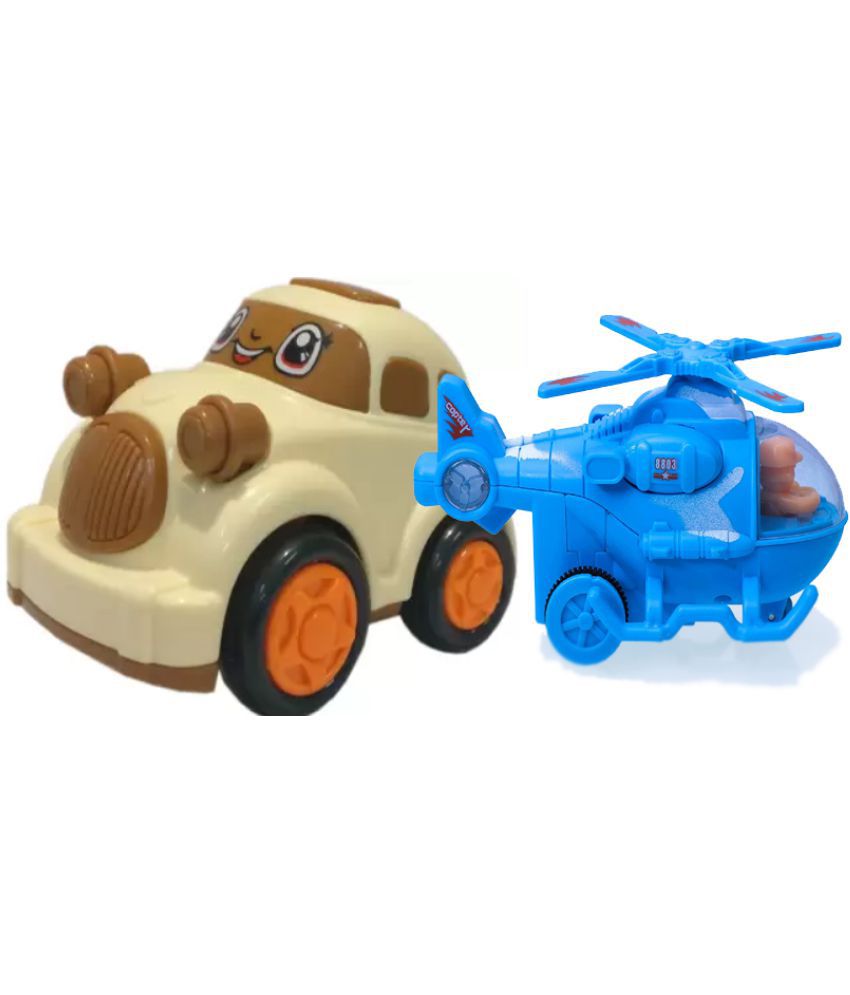 Helicopter blue & Unbreakable Car Toy Realistic Movements brown