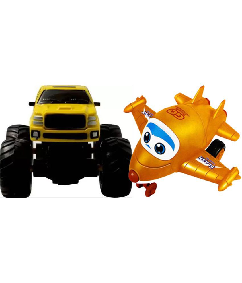 Racing Plane to Robot orange & Monster Loader Truck ToyUnbreakable PlasticNon-ToxicFriction Powered  Bump Go Toy for Kids