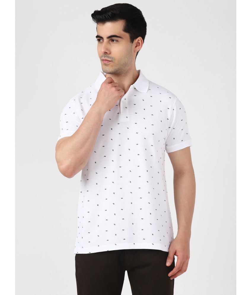     			UrbanMark Men Half Sleeves Regular Fit All Over Printed Polo T Shirt-White